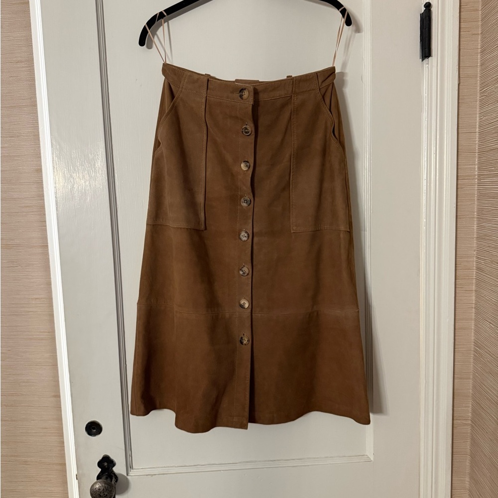 Billy Reid Tan Button-Front A-Line Skirt